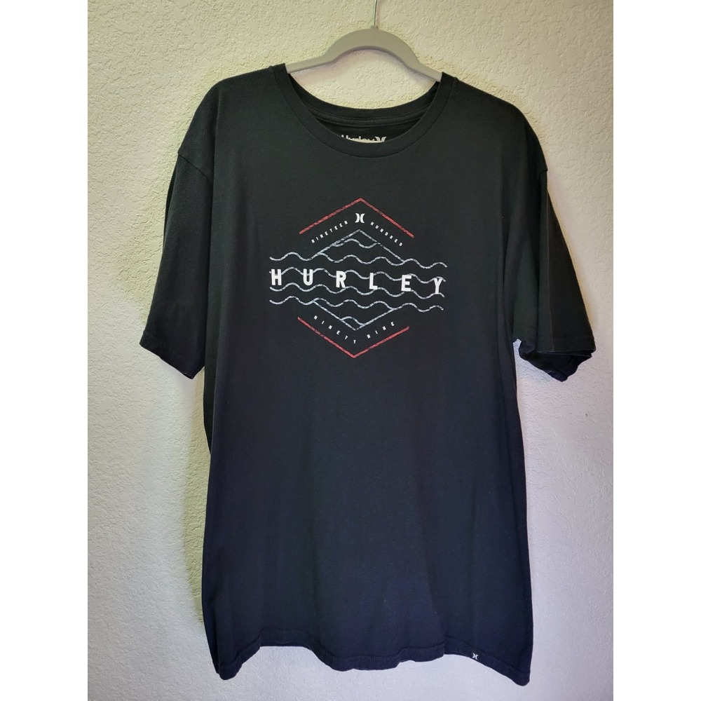 Hurley  Short Sleeve T Shirt Mens Large Black With Hurley Wave Logo